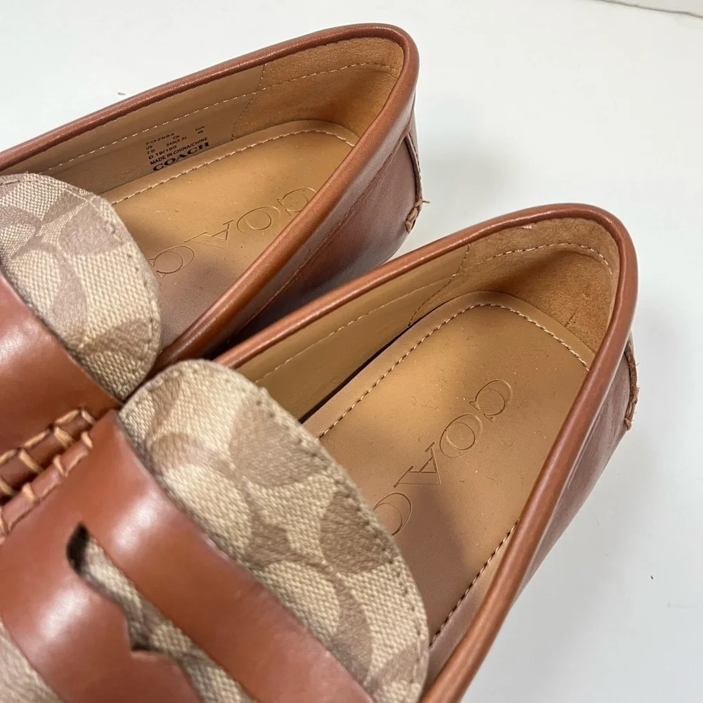 Coach Men's Brown Signature Driver Loafer Shoes 7D